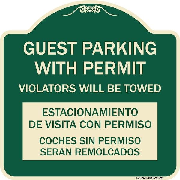 Signmission Guest Parking with Permit Violators Will Be Towed Estacionamento De Visita Con Permis, G-1818-23927 A-DES-G-1818-23927 - main